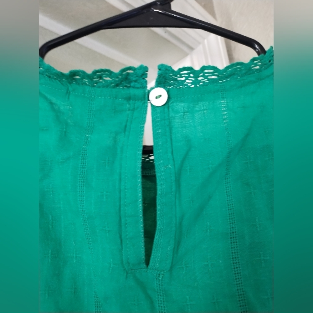 Maeve Embroidered Green Top With Lace Accents Keyhole Size US 0 UK 4 - Picture 9 of 9